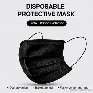 Premium Individually Sealed Black Disposable 3-Layer Protection Face Masks (30 PACK)